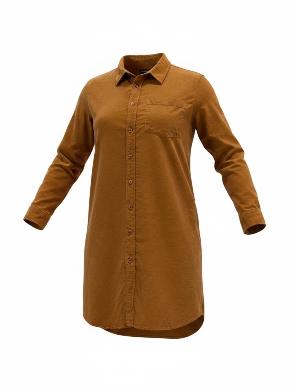 Light Corduroy Long-Sleeve Shirt Dress in Warm Camel